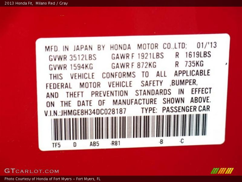 Milano Red / Gray 2013 Honda Fit