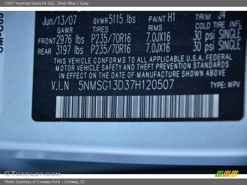 Silver Blue / Gray 2007 Hyundai Santa Fe GLS