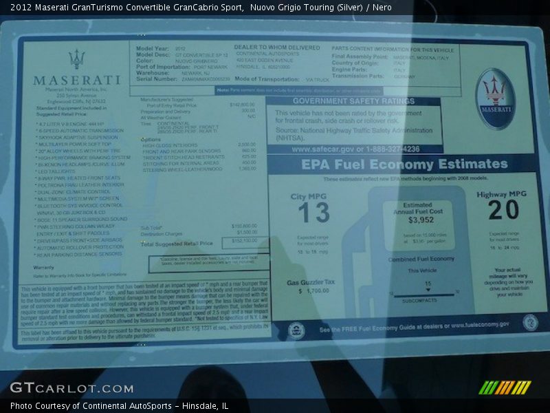  2012 GranTurismo Convertible GranCabrio Sport Window Sticker