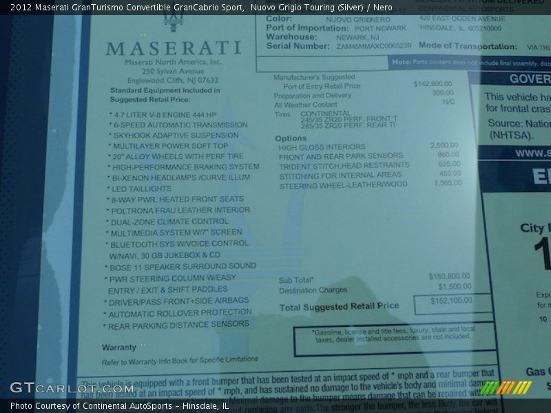  2012 GranTurismo Convertible GranCabrio Sport Window Sticker