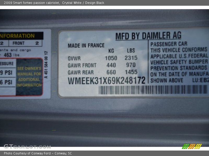 Crystal White / Design Black 2009 Smart fortwo passion cabriolet