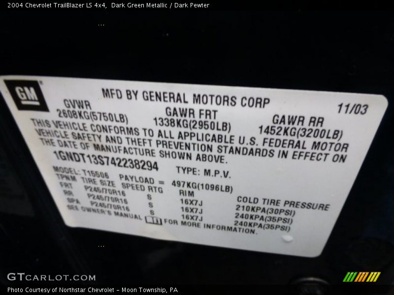 Dark Green Metallic / Dark Pewter 2004 Chevrolet TrailBlazer LS 4x4