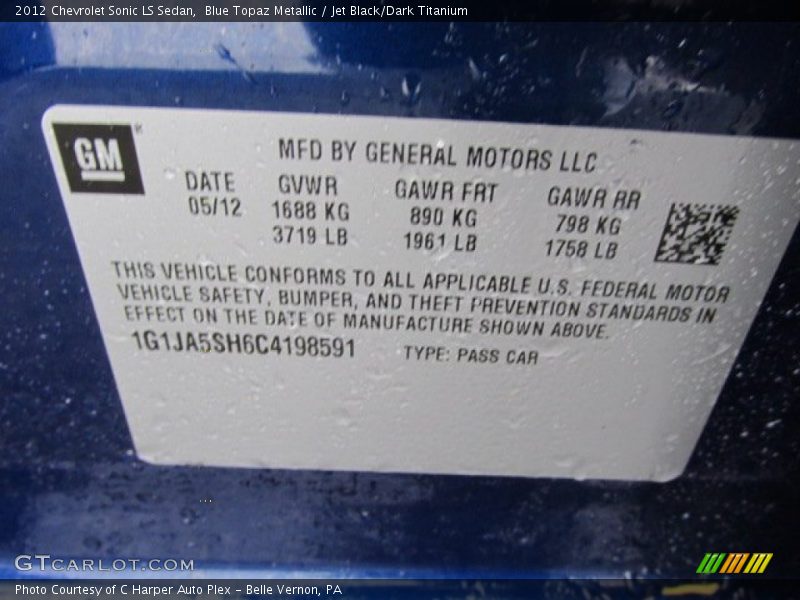 Blue Topaz Metallic / Jet Black/Dark Titanium 2012 Chevrolet Sonic LS Sedan