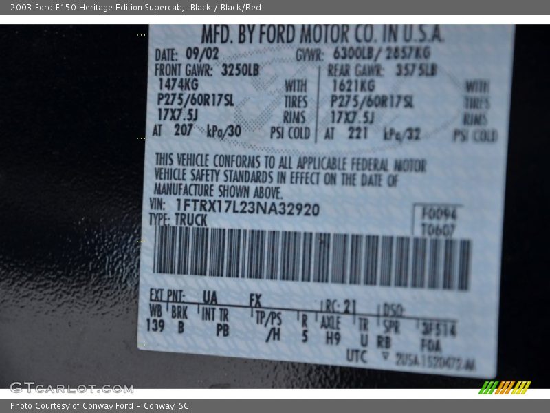 Black / Black/Red 2003 Ford F150 Heritage Edition Supercab