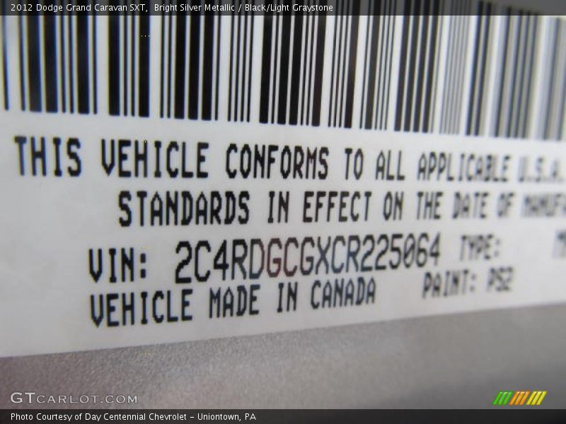 Bright Silver Metallic / Black/Light Graystone 2012 Dodge Grand Caravan SXT
