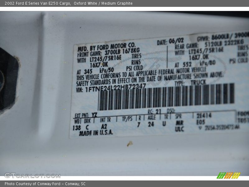 Oxford White / Medium Graphite 2002 Ford E Series Van E250 Cargo