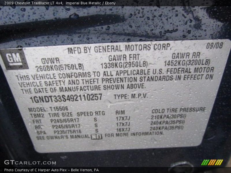 Imperial Blue Metallic / Ebony 2009 Chevrolet TrailBlazer LT 4x4