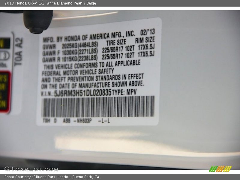 White Diamond Pearl / Beige 2013 Honda CR-V EX