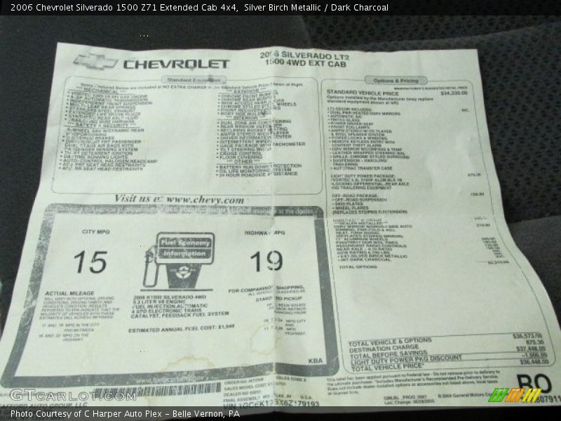  2006 Silverado 1500 Z71 Extended Cab 4x4 Window Sticker