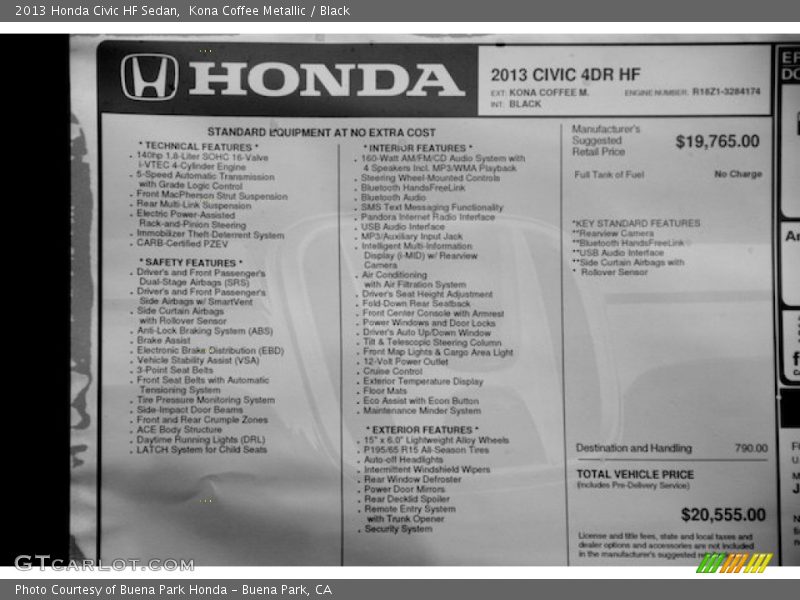  2013 Civic HF Sedan Window Sticker