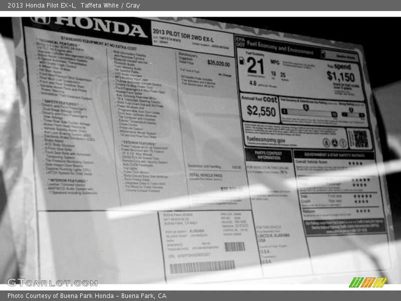 Taffeta White / Gray 2013 Honda Pilot EX-L