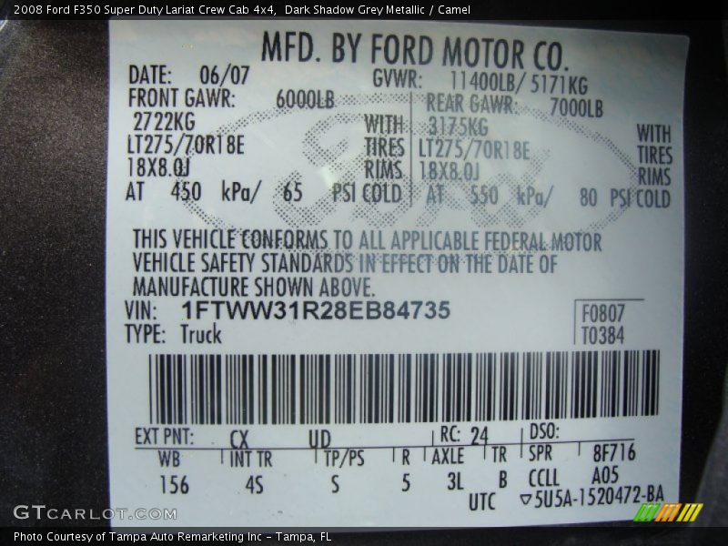 Dark Shadow Grey Metallic / Camel 2008 Ford F350 Super Duty Lariat Crew Cab 4x4