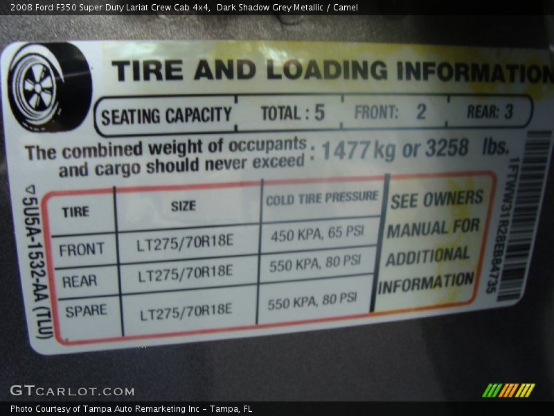 Dark Shadow Grey Metallic / Camel 2008 Ford F350 Super Duty Lariat Crew Cab 4x4