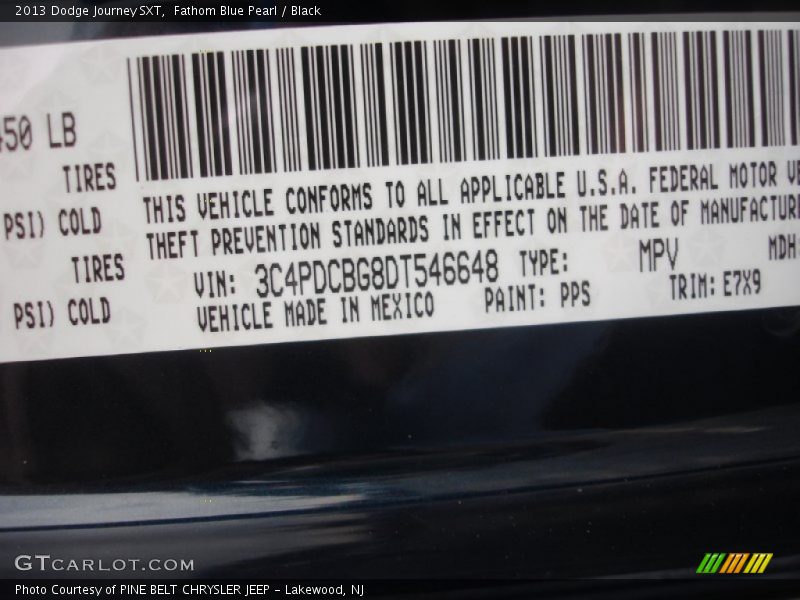 Fathom Blue Pearl / Black 2013 Dodge Journey SXT
