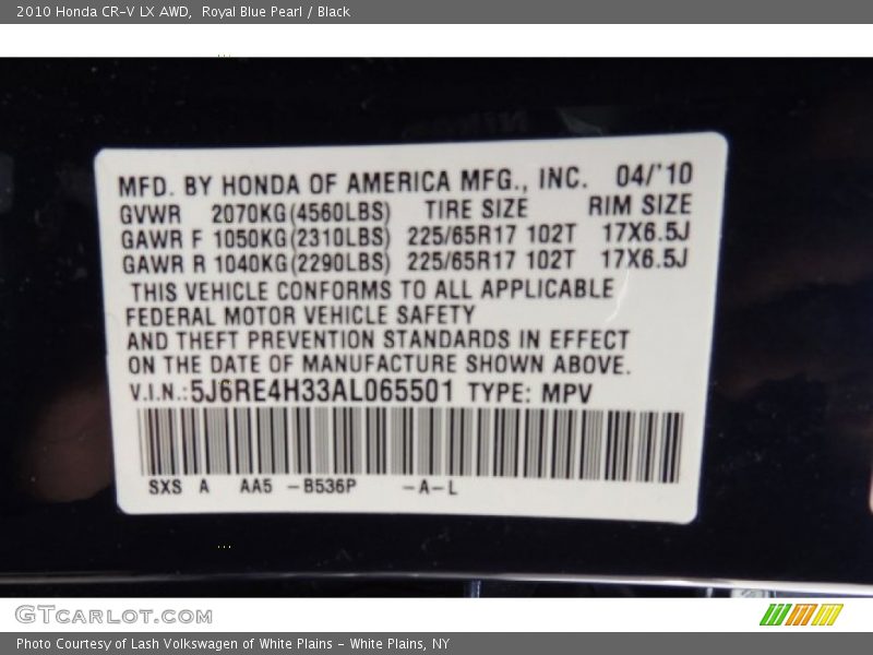 Royal Blue Pearl / Black 2010 Honda CR-V LX AWD