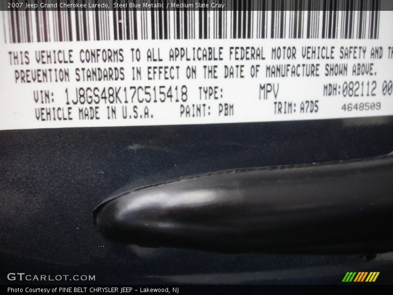 2007 Grand Cherokee Laredo Steel Blue Metallic Color Code PBM