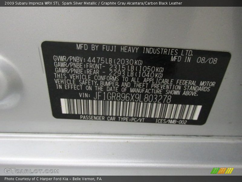Spark Silver Metallic / Graphite Gray Alcantara/Carbon Black Leather 2009 Subaru Impreza WRX STi