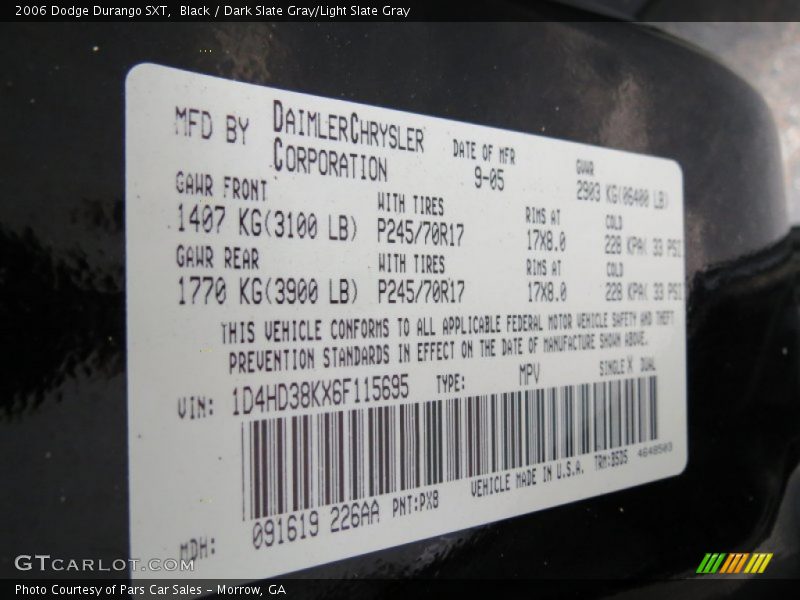 Black / Dark Slate Gray/Light Slate Gray 2006 Dodge Durango SXT
