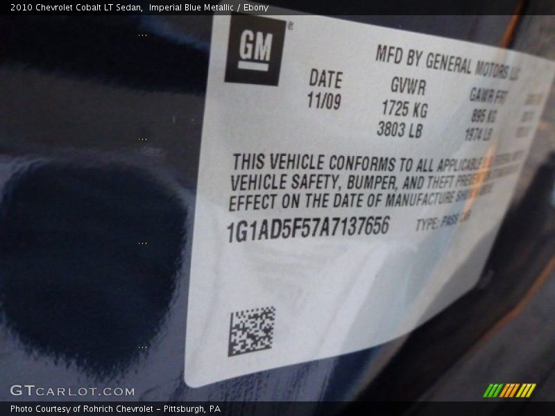 Imperial Blue Metallic / Ebony 2010 Chevrolet Cobalt LT Sedan