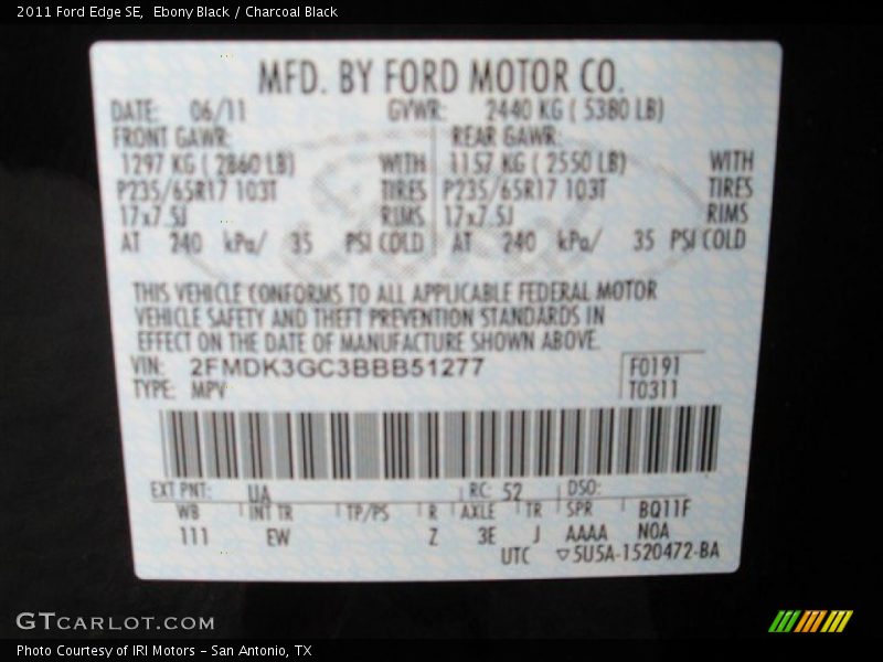 Ebony Black / Charcoal Black 2011 Ford Edge SE
