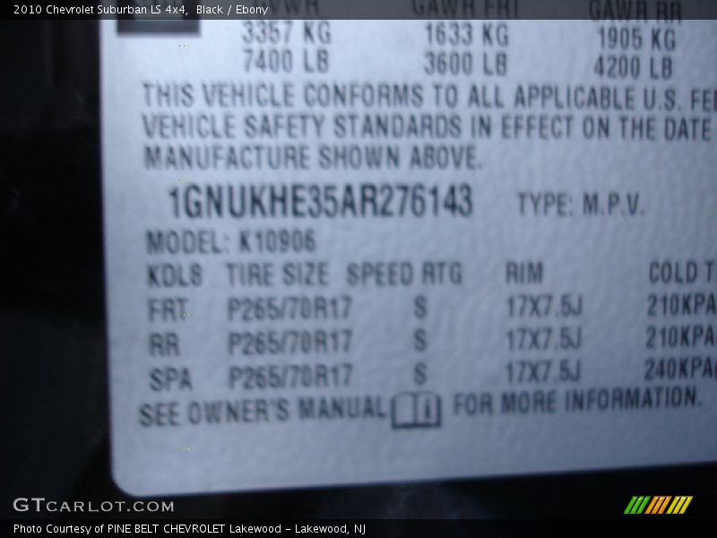 Black / Ebony 2010 Chevrolet Suburban LS 4x4