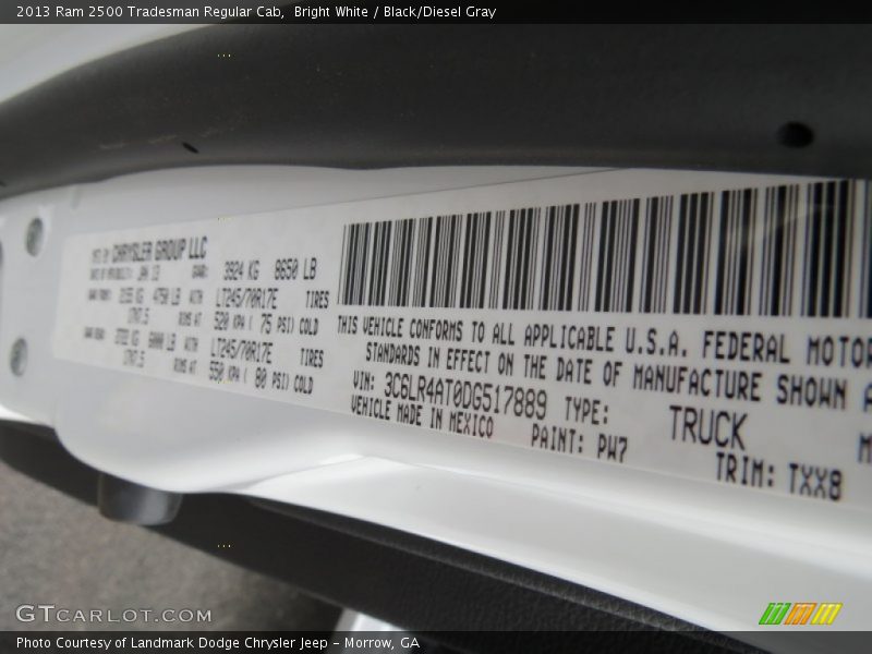 Bright White / Black/Diesel Gray 2013 Ram 2500 Tradesman Regular Cab