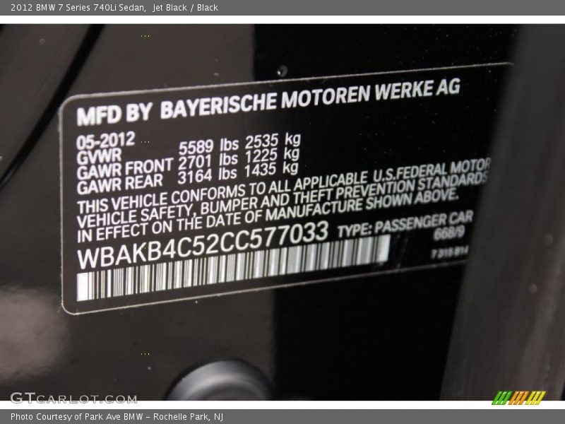 Jet Black / Black 2012 BMW 7 Series 740Li Sedan