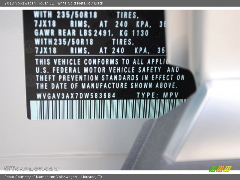 White Gold Metallic / Black 2013 Volkswagen Tiguan SE