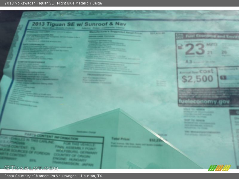 Night Blue Metallic / Beige 2013 Volkswagen Tiguan SE