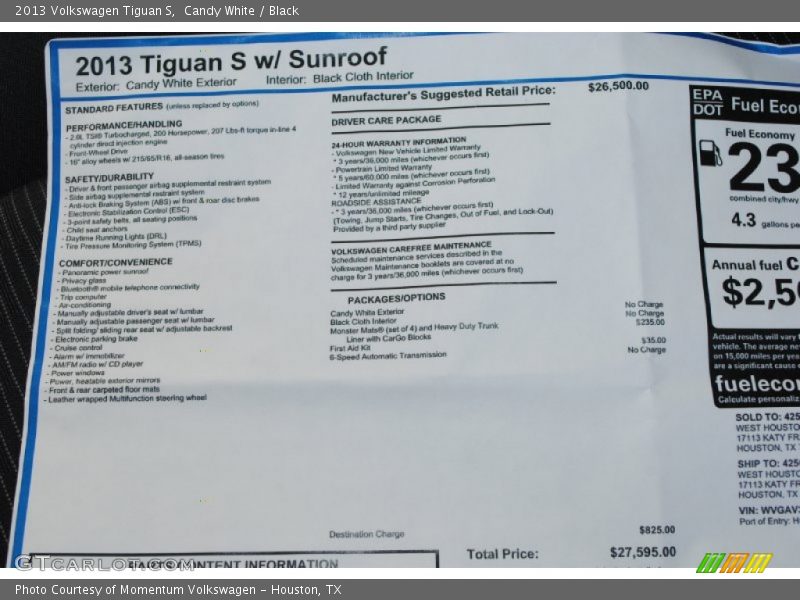 Candy White / Black 2013 Volkswagen Tiguan S