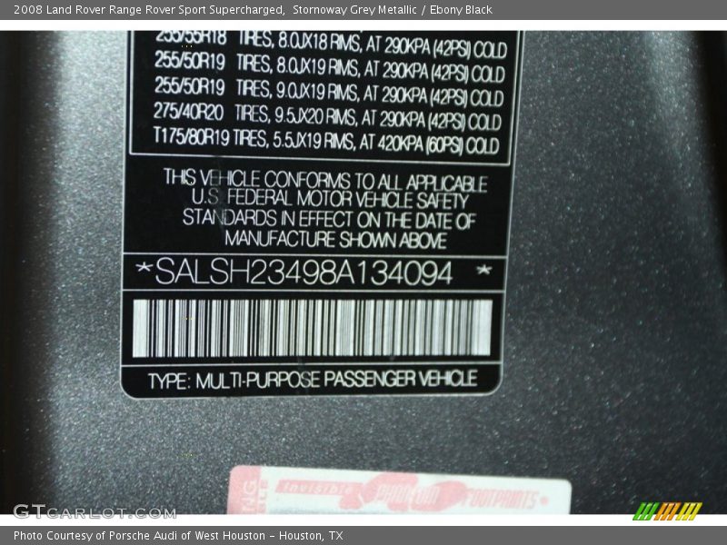 Stornoway Grey Metallic / Ebony Black 2008 Land Rover Range Rover Sport Supercharged