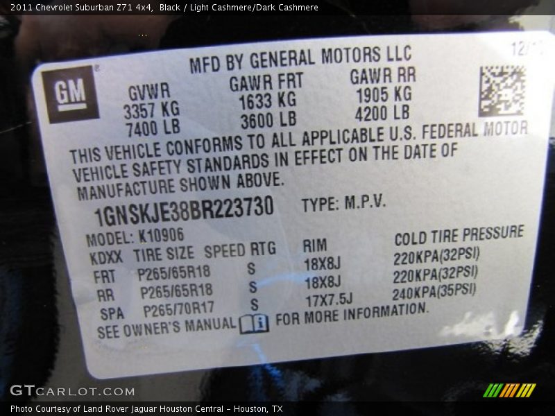 Black / Light Cashmere/Dark Cashmere 2011 Chevrolet Suburban Z71 4x4