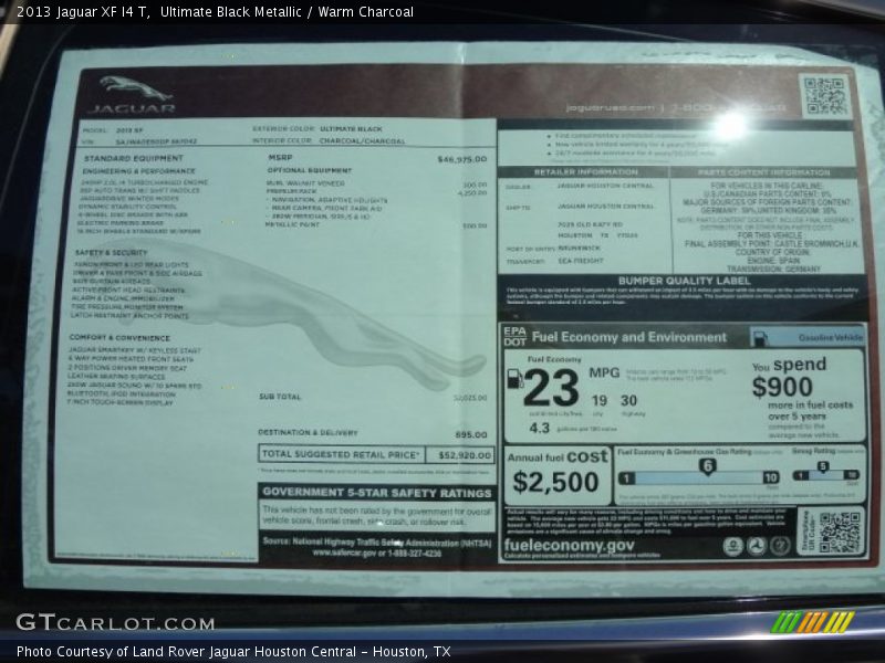  2013 XF I4 T Window Sticker