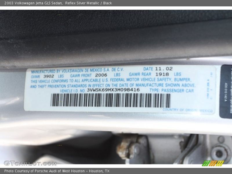 Reflex Silver Metallic / Black 2003 Volkswagen Jetta GLS Sedan