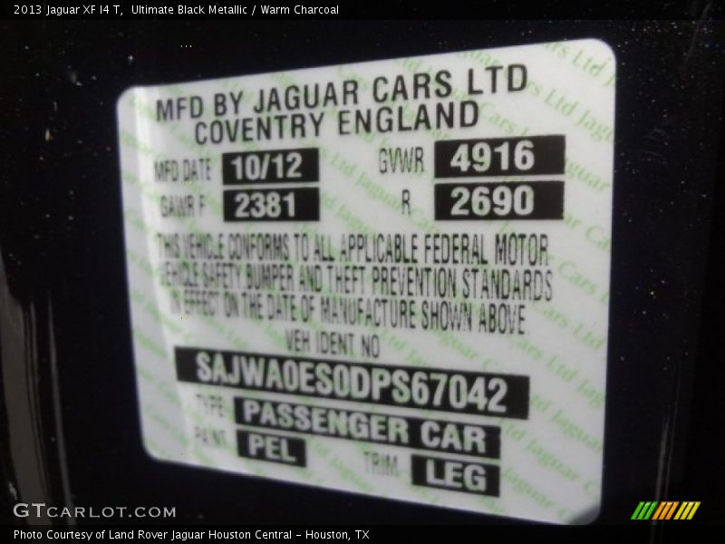 2013 XF I4 T Ultimate Black Metallic Color Code PEL