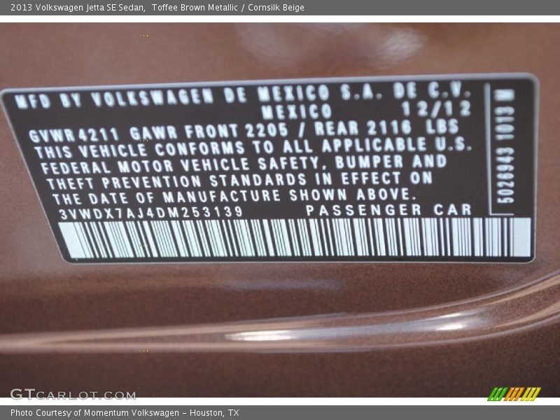 Toffee Brown Metallic / Cornsilk Beige 2013 Volkswagen Jetta SE Sedan