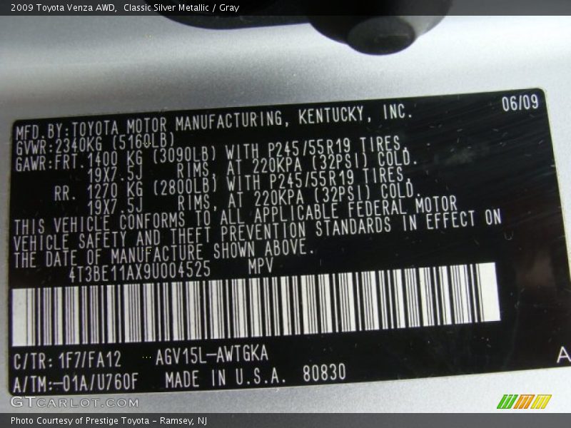 Classic Silver Metallic / Gray 2009 Toyota Venza AWD