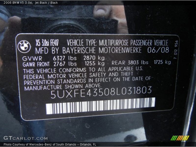 Jet Black / Black 2008 BMW X5 3.0si