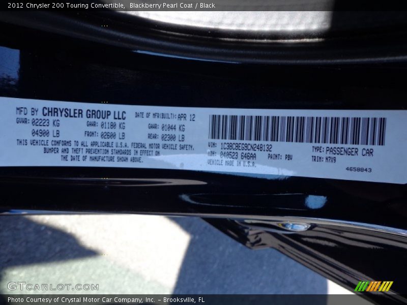 Blackberry Pearl Coat / Black 2012 Chrysler 200 Touring Convertible