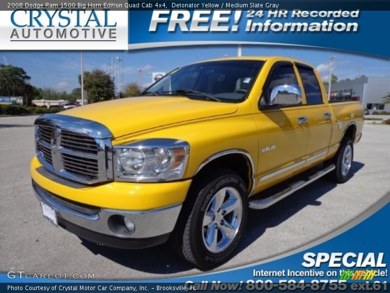 Detonator Yellow / Medium Slate Gray 2008 Dodge Ram 1500 Big Horn Edition Quad Cab 4x4