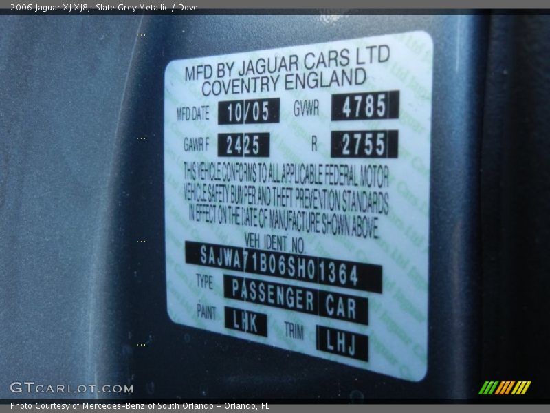 2006 XJ XJ8 Slate Grey Metallic Color Code LHK