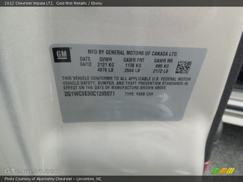 Gold Mist Metallic / Ebony 2012 Chevrolet Impala LTZ