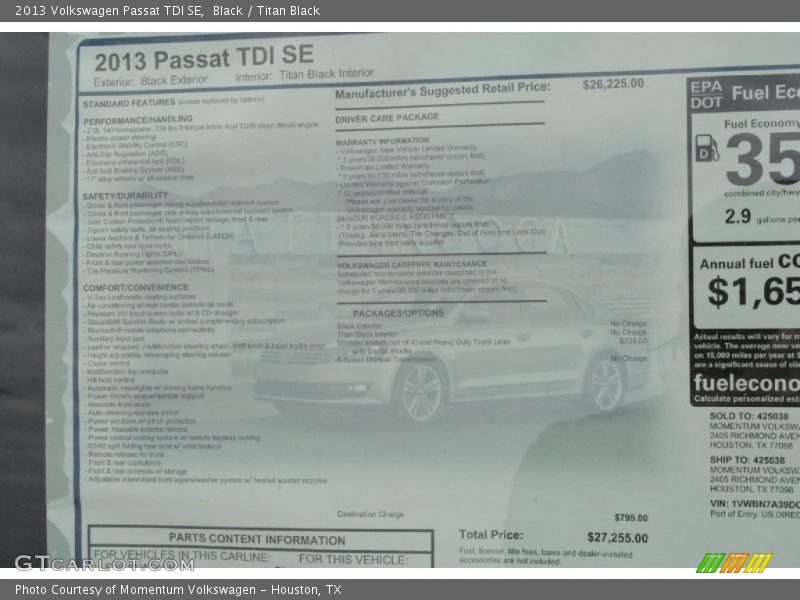 Black / Titan Black 2013 Volkswagen Passat TDI SE