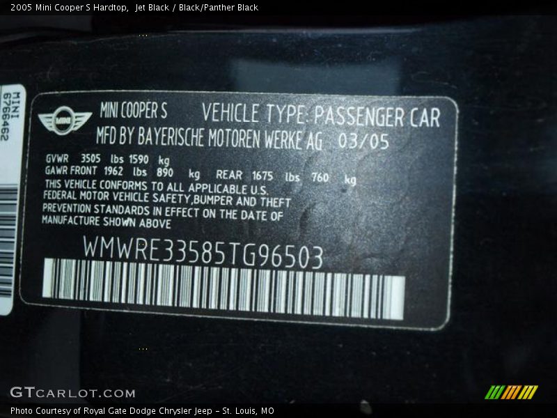 Jet Black / Black/Panther Black 2005 Mini Cooper S Hardtop