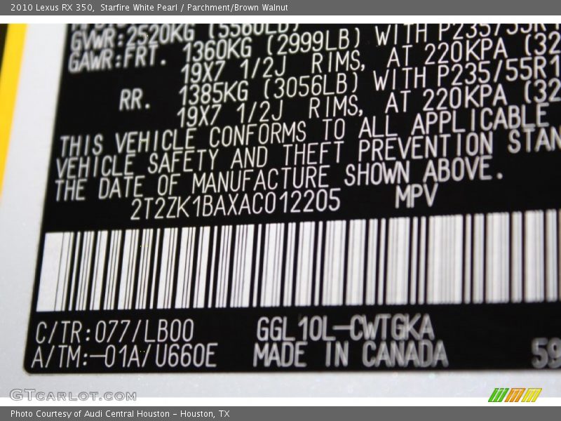 Starfire White Pearl / Parchment/Brown Walnut 2010 Lexus RX 350