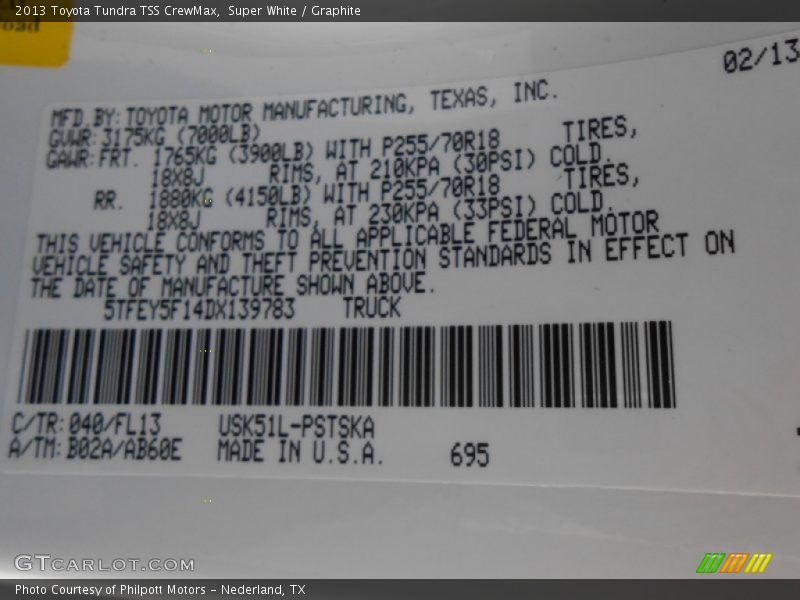 Super White / Graphite 2013 Toyota Tundra TSS CrewMax