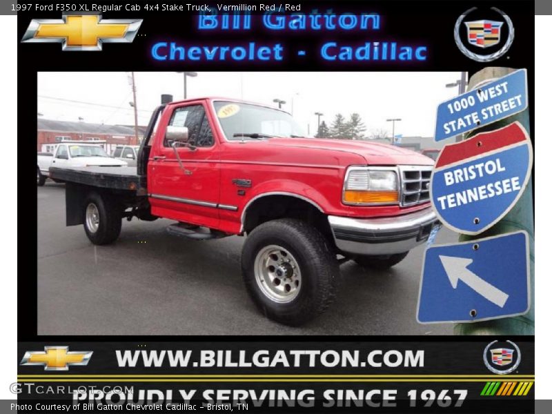 Vermillion Red / Red 1997 Ford F350 XL Regular Cab 4x4 Stake Truck