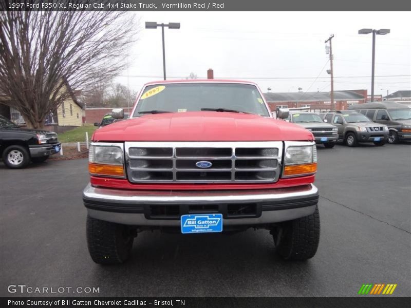 Vermillion Red / Red 1997 Ford F350 XL Regular Cab 4x4 Stake Truck