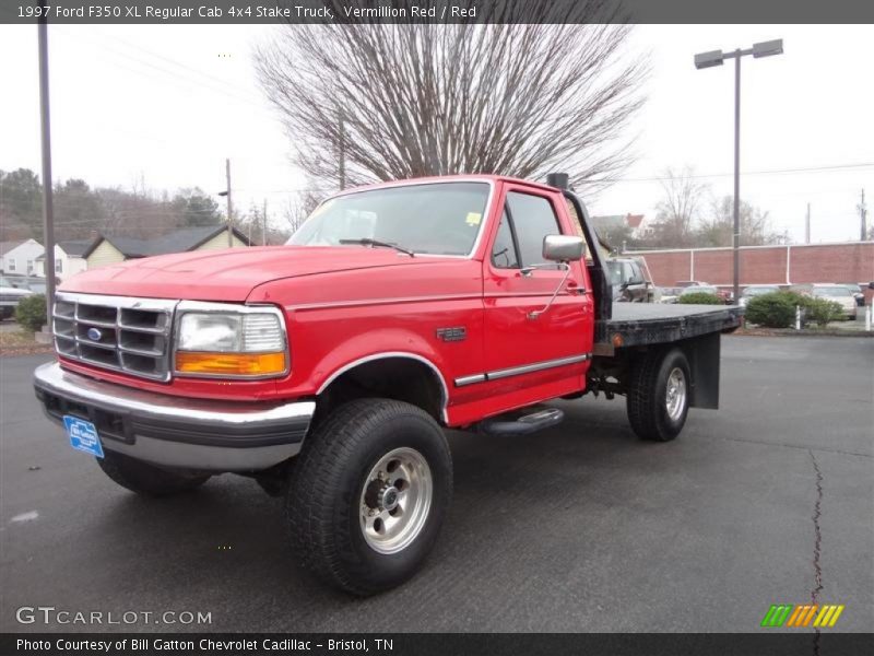 Vermillion Red / Red 1997 Ford F350 XL Regular Cab 4x4 Stake Truck