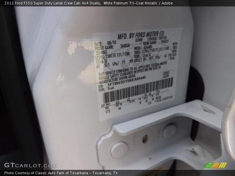 White Platinum Tri-Coat Metallic / Adobe 2011 Ford F350 Super Duty Lariat Crew Cab 4x4 Dually